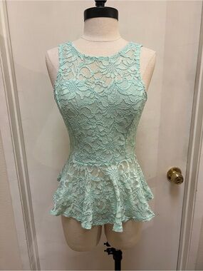 Foreign Exchange Mint Lace Peplum Camisole